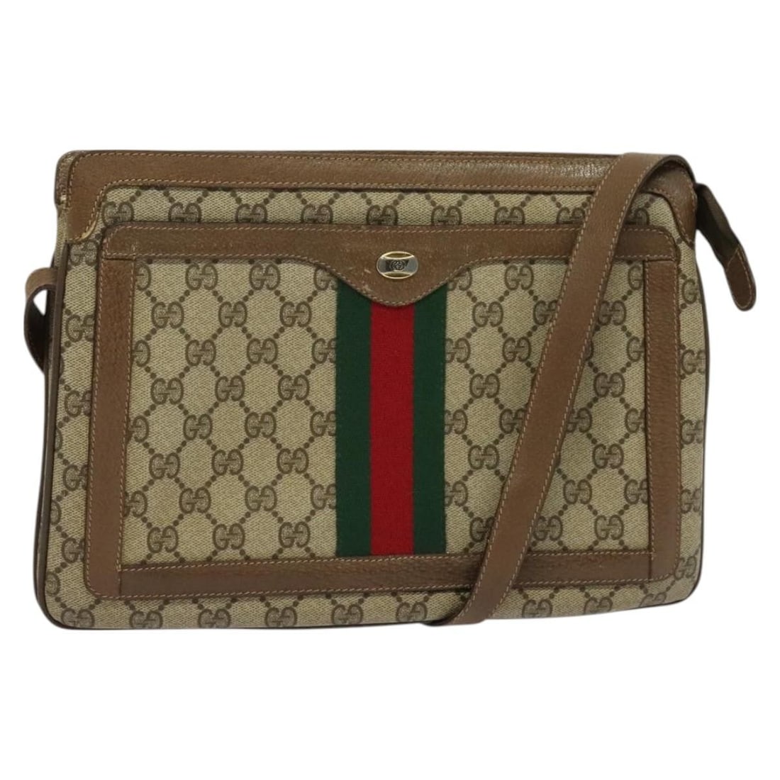 GUCCI GG Supreme Sherry Line Shoulder Bag PVC Beige Gold 41 02 013 Italy Auth: GUCCI GG Supreme Sherry Line Shoulder Bag PVC Beige Gold 41 02 013 Italy Auth Introducing the GUCCI GG Supreme Web Sherry Line Shoulder Bag, a stylish accessory crafted from durable PVC leather in a s