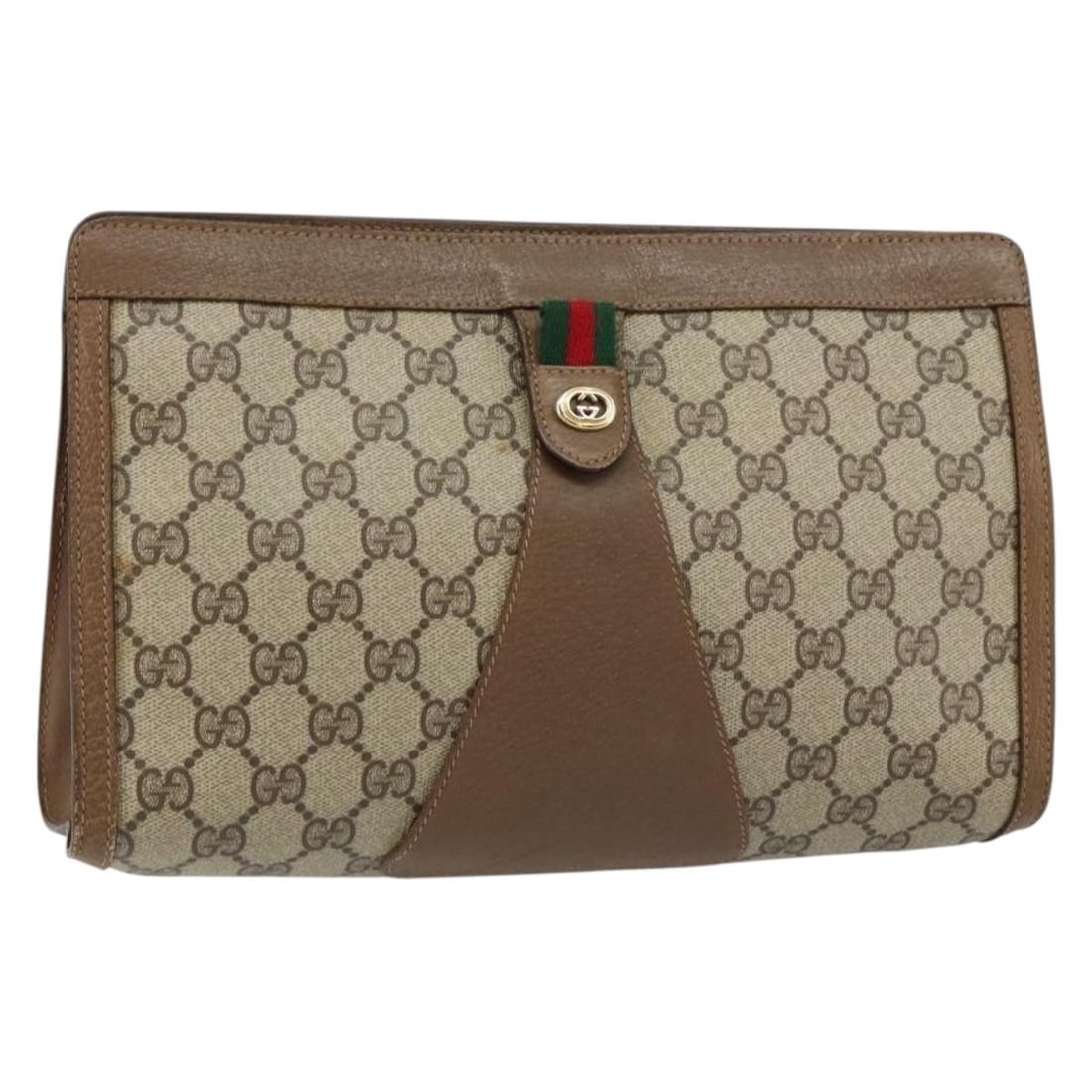 GUCCI GG Supreme Clutch Bag Beige Red PVC Auth 150947 (1 of 18)