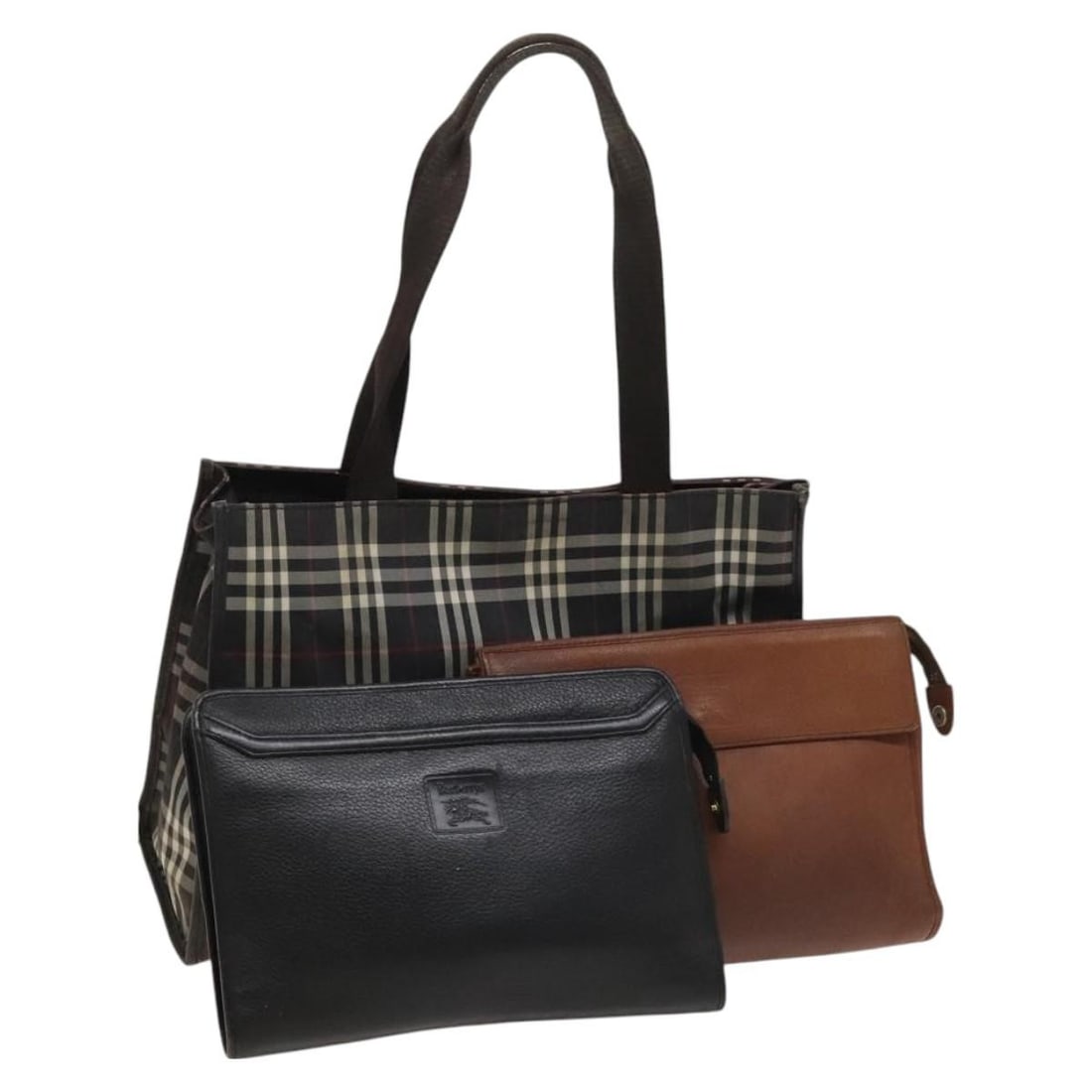 BURBERRY Nova Check Nylon Shoulder Bag Black Brown 3Set Authentic (1 of 18)
