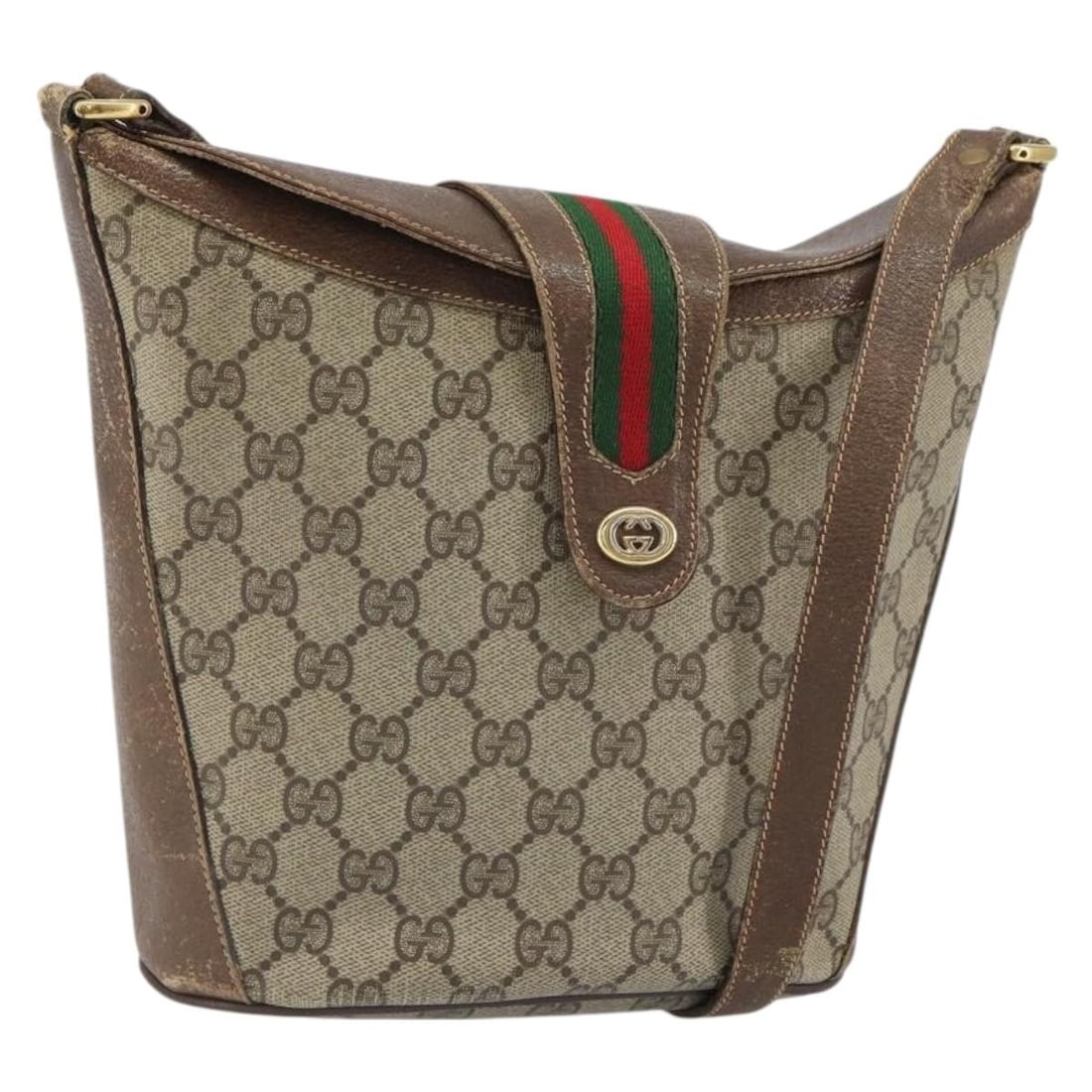 GG Supreme Sherry Line Brown PVC Shoulder Bag by Gucci 904 02 081: GG Supreme Sherry Line Brown PVC Shoulder Bag by Gucci 904 02 081 This GUCCI GG Supreme Web Sherry Line shoulder bag features brown and gold PVC leather with GG canvas exterior. The bag is crafted in