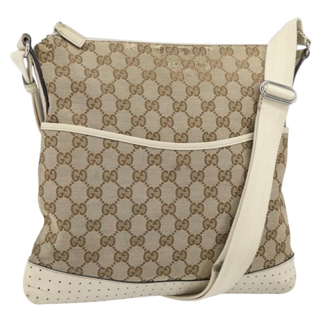Beige Silver GG Canvas Shoulder Bag by Gucci Model 145857 (1 of 18)