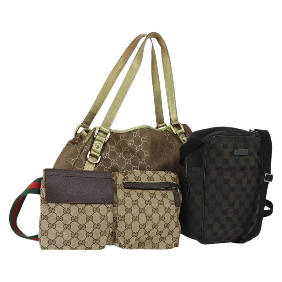 GUCCI GG Canvas Shoulder Bag Set Beige Brown Black Authentic 151555: GUCCI GG Canvas Shoulder Bag Set Beige Brown Black Authentic 151555 This GUCCI GG Canvas Shoulder Bag set features a stylish combination of beige, brown, and black hues, crafted from high-quality GG C