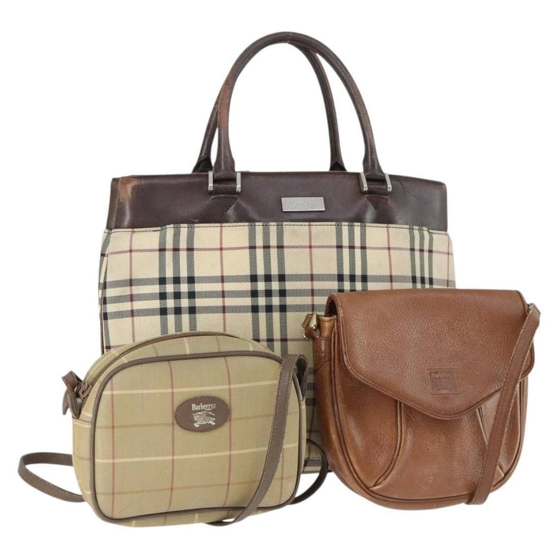 Set of 3 Burberry Nova Check Canvas and Leather Shoulder Bags Beige Brown: Set of 3 Burberry Nova Check Canvas and Leather Shoulder Bags Beige Brown This is a BURBERRY Nova Check shoulder bag set crafted from beige and brown canvas with leather accents. The set includes thre