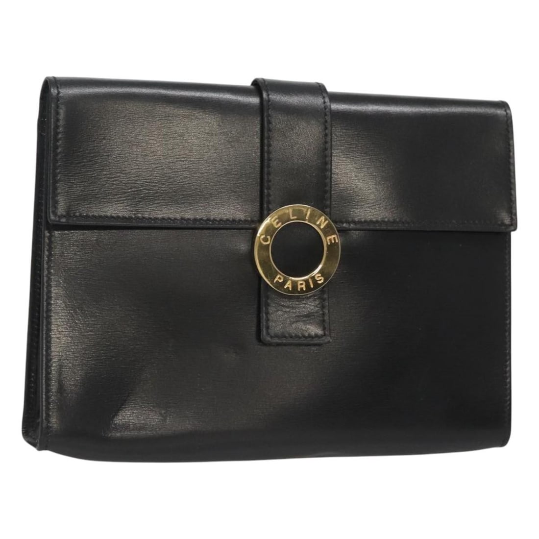 CELINE Black Leather Pouch with Gold Accents Made in Italy (1 of 17)