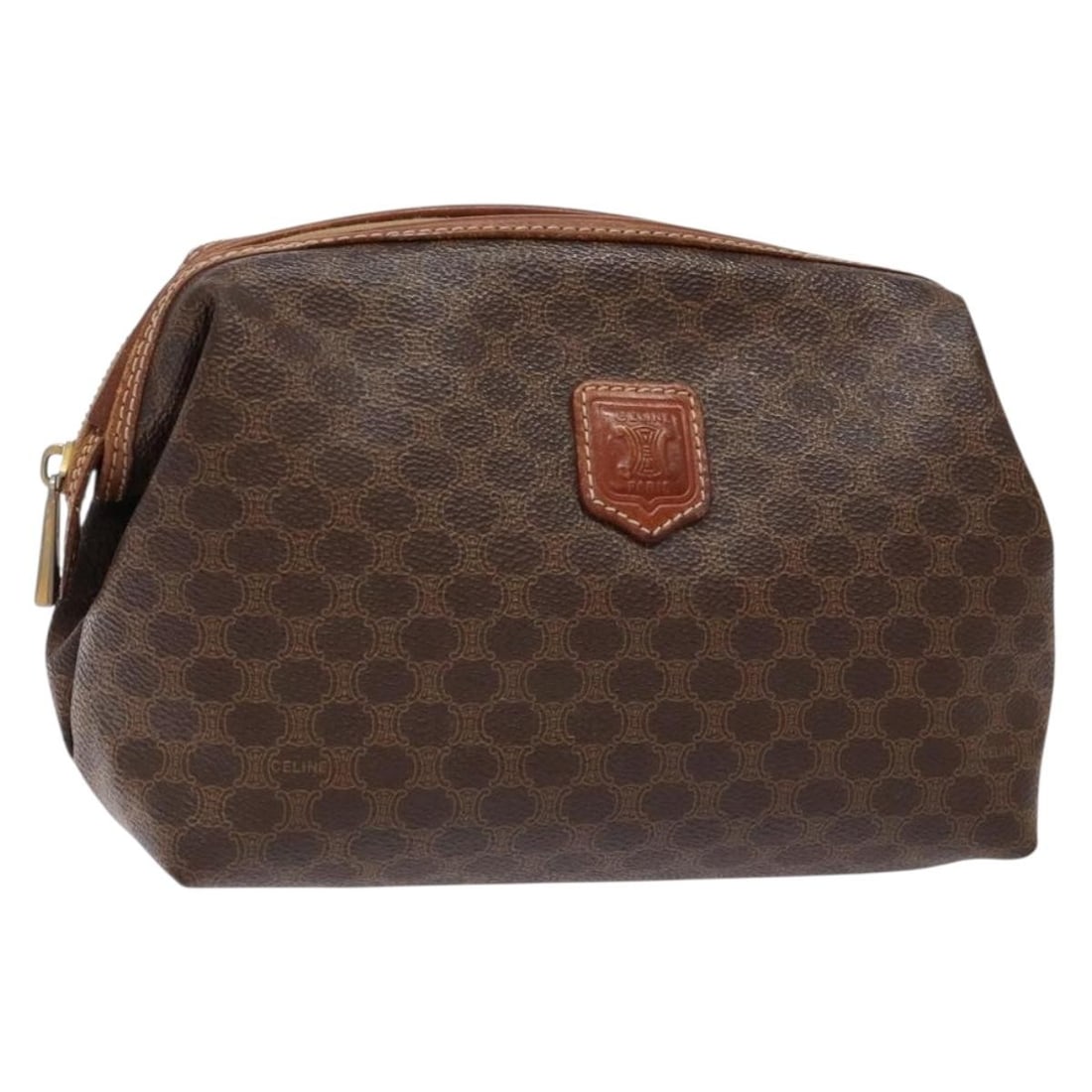 CELINE Macadam Pouch Brown Gold PVC Leather Made in Italy (1 of 18)