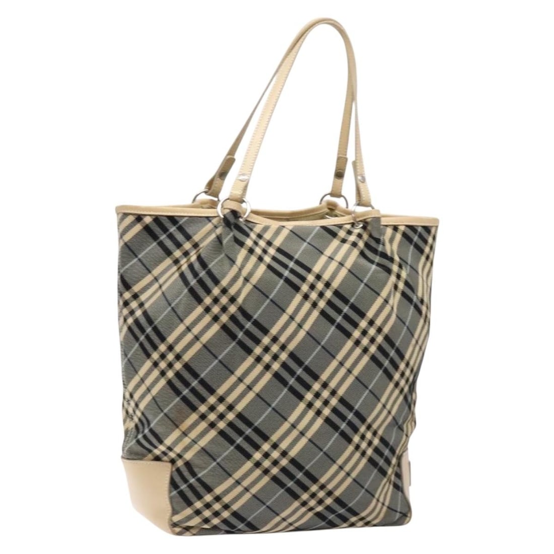 Burberry Nova Check Tote Bag Navy Silver Canvas Auth 141512 Japan (1 of 18)