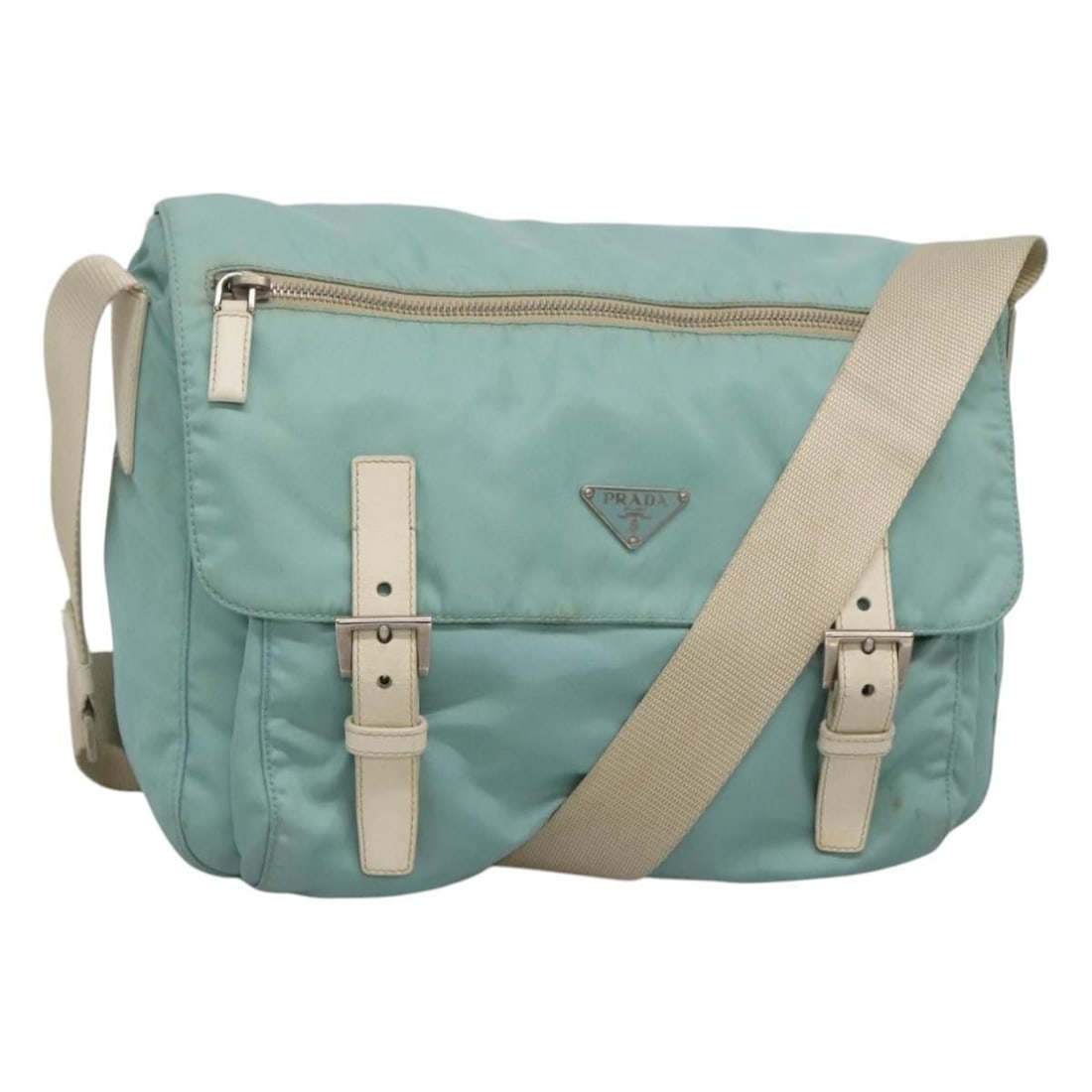 PRADA Light Blue Silver Nylon Shoulder Bag Made in Italy (1 of 18)