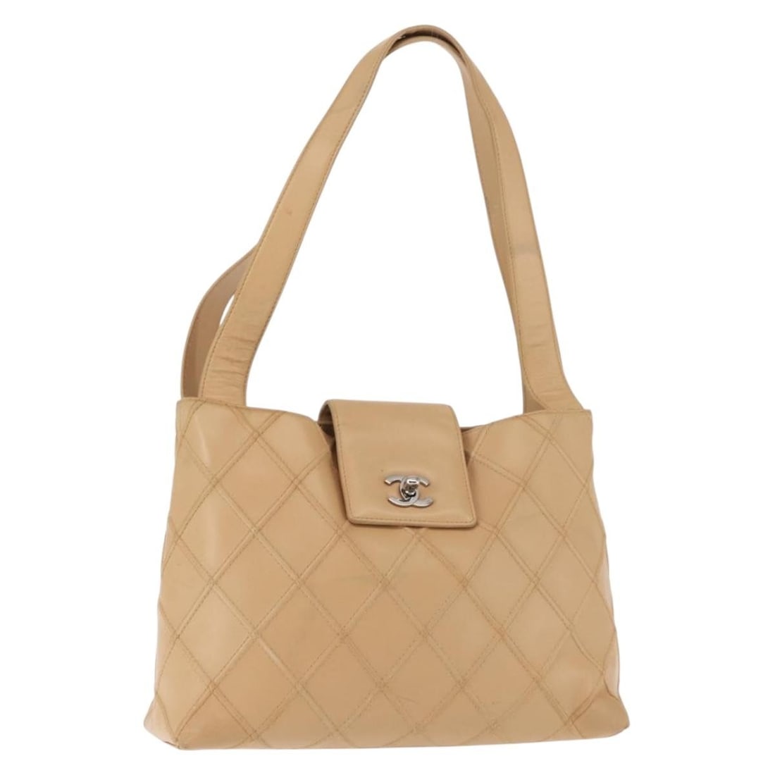 Chanel Bicolore Beige Lambskin Leather Shoulder Bag with Silver Tone CC: Chanel Bicolore Beige Lambskin Leather Shoulder Bag with Silver Tone CC This CHANEL Bicolore shoulder bag is crafted from beige and silver lambskin leather. Made in Italy, it features a silver-tone CC