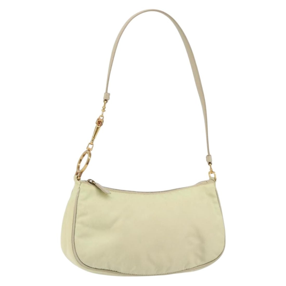 PRADA Ivory Gold Nylon Shoulder Bag Made in Italy Auth 154324: PRADA Ivory Gold Nylon Shoulder Bag Made in Italy Auth 154324 This PRADA shoulder bag is a stylish accessory made from durable nylon in a chic ivory and gold color combination. Designed for both funct