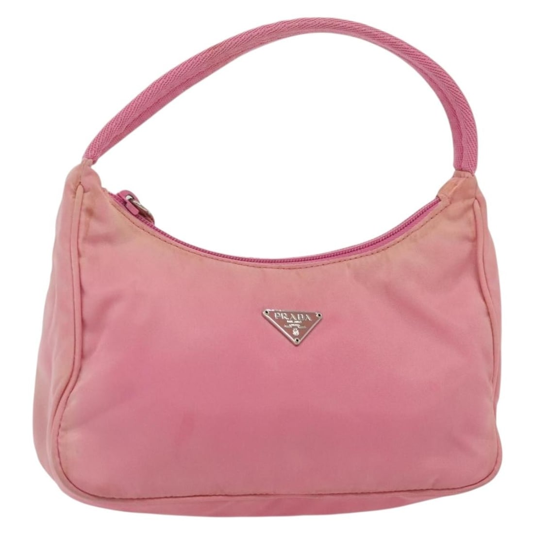 PRADA Pink Silver Nylon Hand Bag Made in Italy Auth 139525 (1 of 18)
