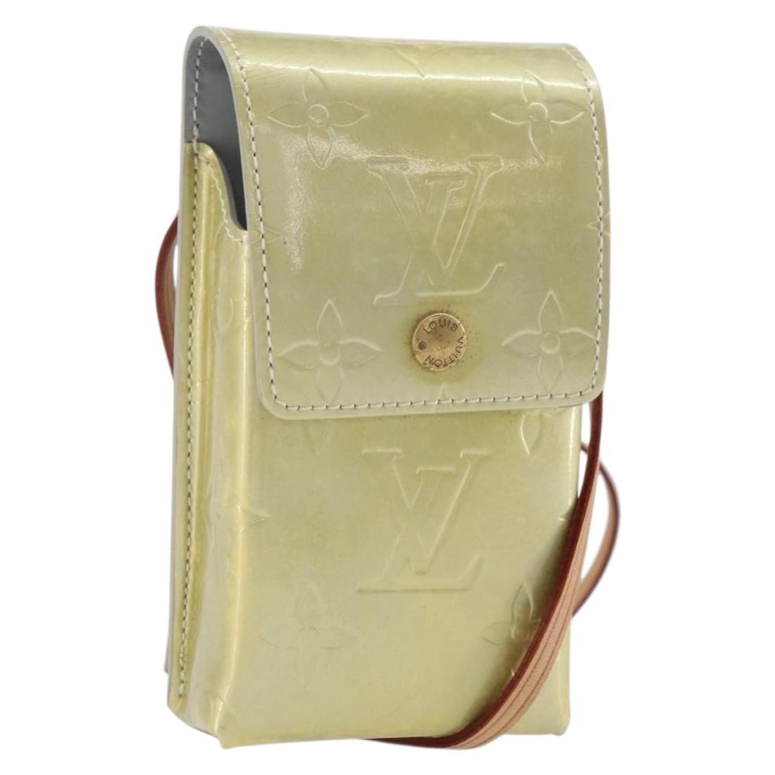 Louis Vuitton Gris Patent Leather Cigarette Holder with Shoulder Strap: Louis Vuitton Gris Patent Leather Cigarette Holder with Shoulder Strap This is a Louis Vuitton Monogram Vernis cigarette case crafted from patent leather in a Gris (grey-green) color. Made in France,
