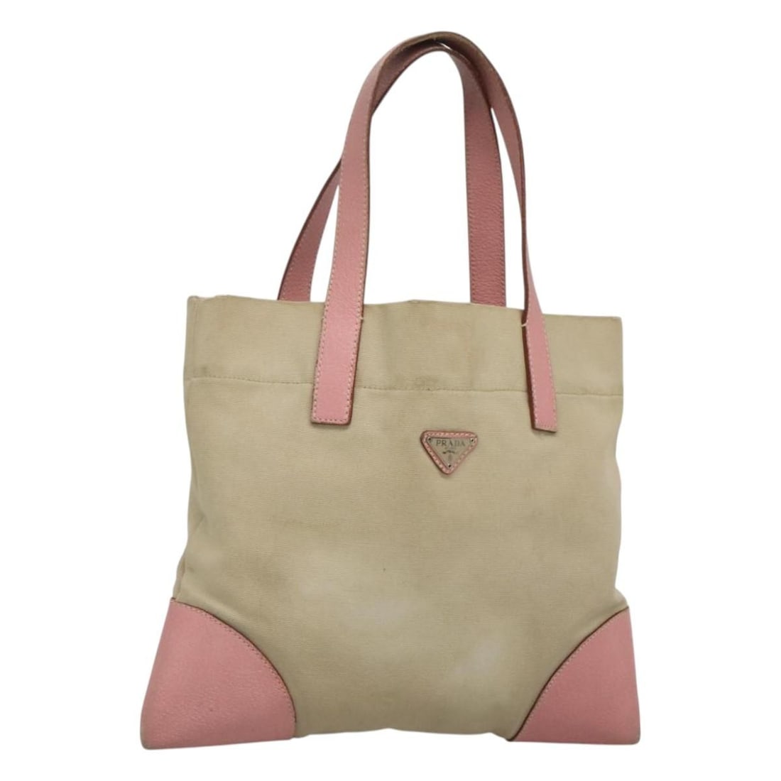 PRADA Beige Silver Canvas Tote Bag Made in Italy (1 of 18)