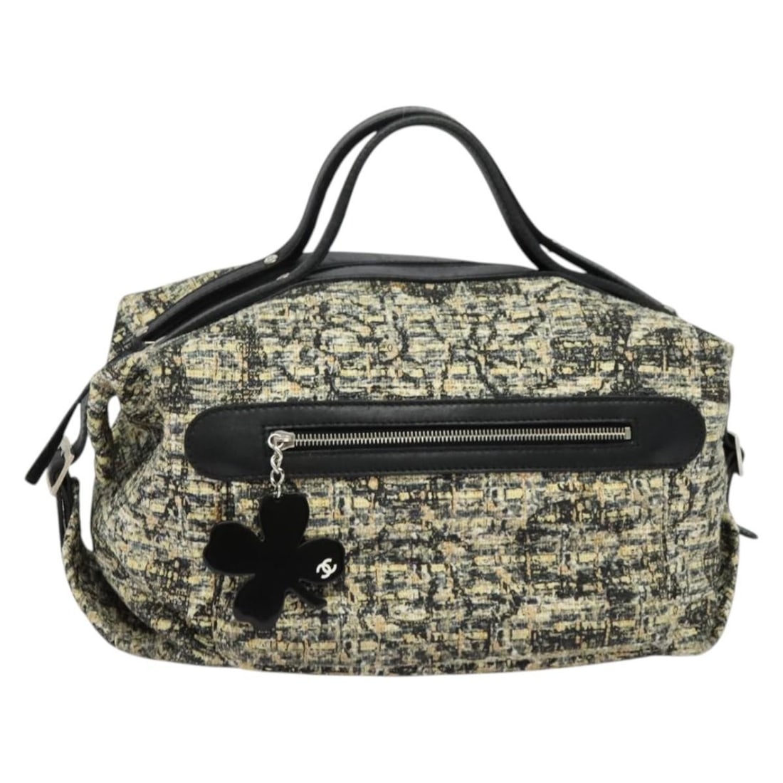 Authentic CHANEL Black Silver Canvas Hand Bag Italy: Authentic CHANEL Black Silver Canvas Hand Bag Italy This authentic CHANEL Hand Bag showcases a stylish blend of black and silver tweed canvas, epitomizing luxury and sophistication. Designed in Italy,