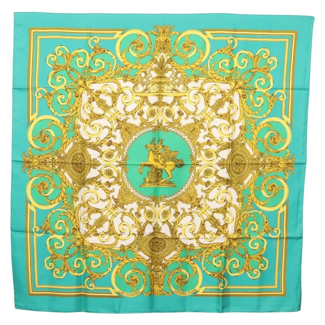 HERMES Carre 90 Silk Scarf LES TUILERIE Green Authentic (1 of 14)