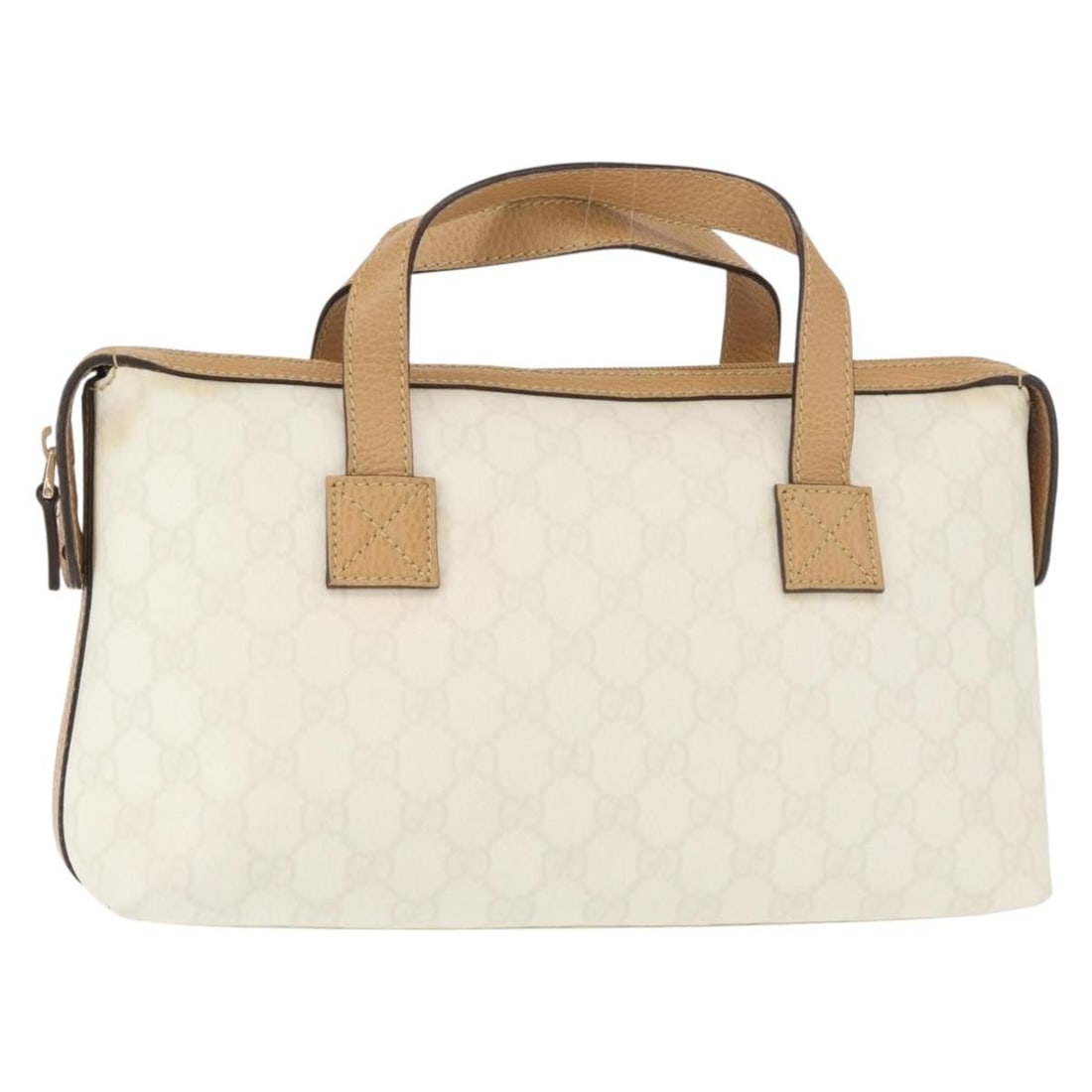 GUCCI GG Supreme Hand Bag White Gold PVC Leather Auth 264210: GUCCI GG Supreme Hand Bag White Gold PVC Leather Auth 264210 This authentic GUCCI GG Supreme Hand Bag is crafted from high-quality PVC leather and features a sophisticated white and gold color scheme.
