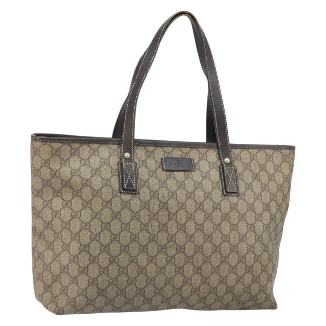 Beige PVC GG Supreme Tote by Gucci Model 211137 Italy: Beige PVC GG Supreme Tote by Gucci Model 211137 Italy This is a Gucci GG Supreme tote bag crafted from beige PVC leather and GG canvas. The bag features dual top handles and a spacious interior, makin