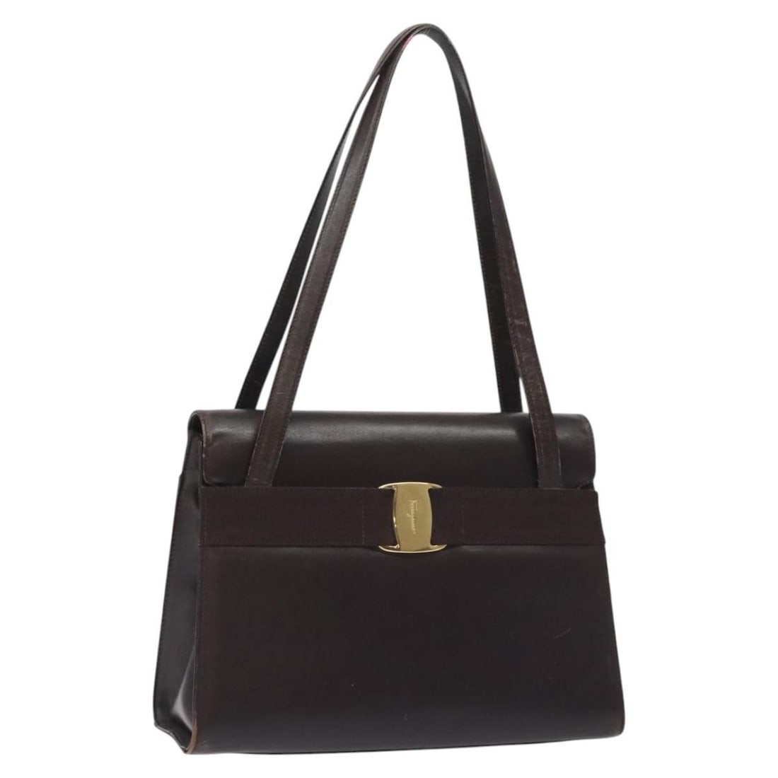 Salvatore Ferragamo Brown Gold Leather Shoulder Bag Auth Italy (1 of 18)