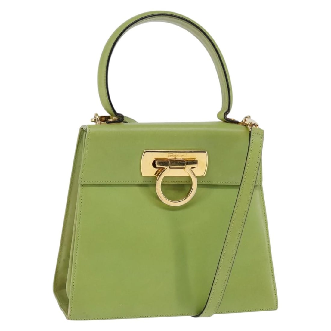 Salvatore Ferragamo Gancini Green Gold Leather Hand Bag Auth Italy: Salvatore Ferragamo Gancini Green Gold Leather Hand Bag Auth Italy This Salvatore Ferragamo Gancini Hand Bag showcases a luxurious blend of green and gold leather, epitomizing Italian craftsmanship. D