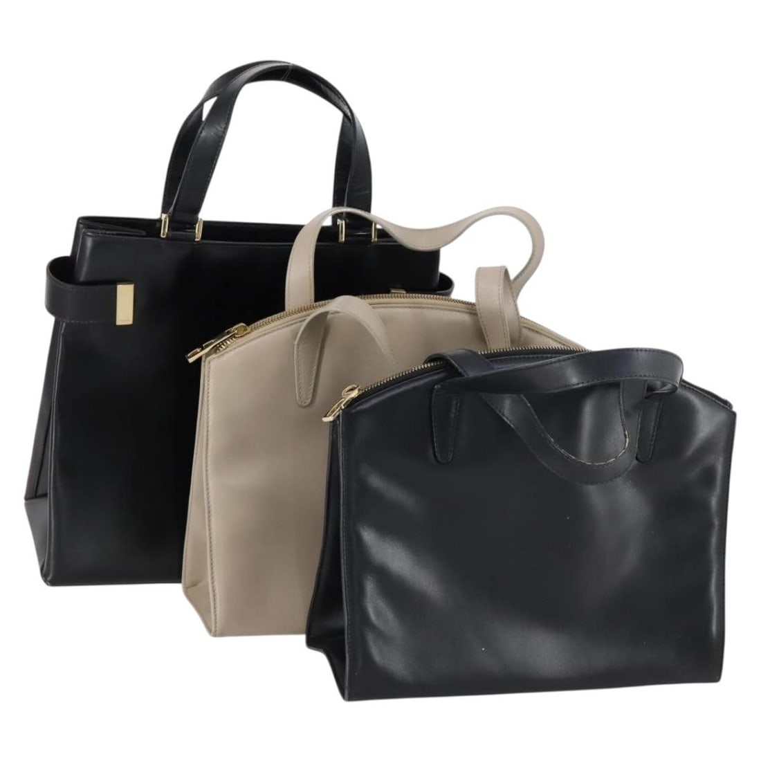 GUCCI Leather Hand Bag Set of 3 Black Beige Authentic: GUCCI Leather Hand Bag Set of 3 Black Beige Authentic This luxurious GUCCI hand bag set features a stylish combination of black and beige leather, showcasing the iconic craftsmanship synonymous with t