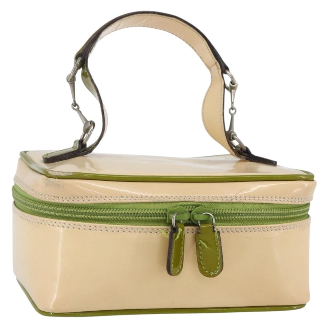 GUCCI Beige Patent Leather Vanity Hand Pouch 032 1705 0141 Auth: GUCCI Beige Patent Leather Vanity Hand Pouch 032 1705 0141 Auth Elevate your accessory collection with this authentic GUCCI Vanity Hand Pouch, crafted in Italy from luxurious patent leather in a sophi