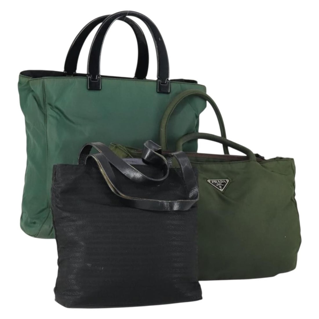 Set of Three Prada Nylon Handbags in Black and Khaki (1 of 18)