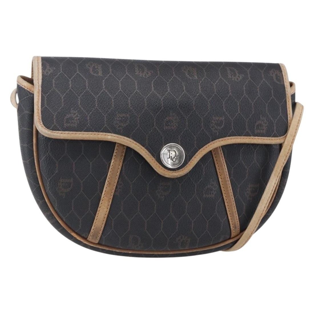 Christian Dior Honeycomb Canvas Black Gold Shoulder Bag PVC Auth BA7506 (1 of 18)