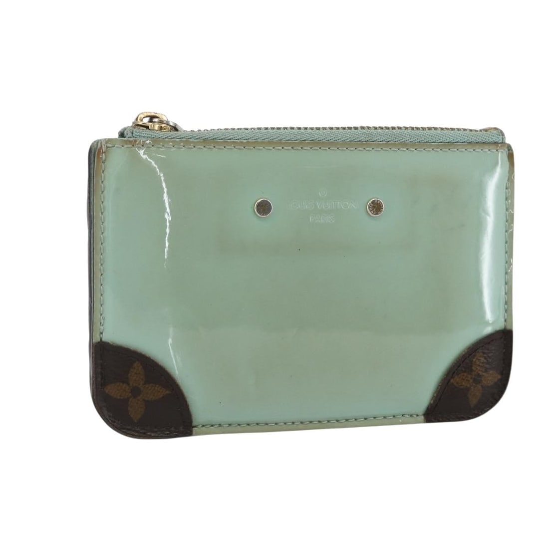 LOUIS VUITTON Mint Green Vernis Miroir Coin Purse M63854 Auth: LOUIS VUITTON Mint Green Vernis Miroir Coin Purse M63854 Auth This Louis Vuitton Vernis Miroir Pochette Cles Coin Purse in Mint Green is a stylish accessory crafted from high-quality patent leather. M