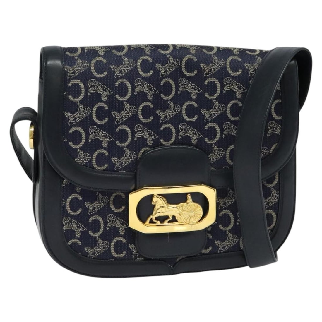 CELINE C Sulky Navy Gold Canvas Shoulder Bag Made in Italy (1 of 18)