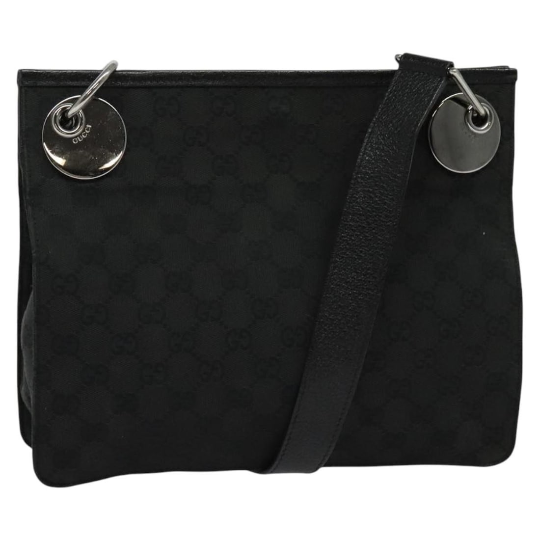 GUCCI GG Canvas Shoulder Bag Black Silver 120841 Made in Italy: GUCCI GG Canvas Shoulder Bag Black Silver 120841 Made in Italy This GUCCI GG Canvas Shoulder Bag combines classic style with modern functionality. Crafted in Italy, it features a striking black and si