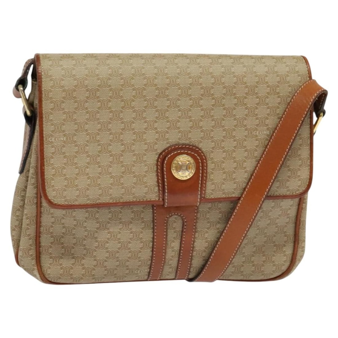 CELINE Beige Gold Macadam Canvas Shoulder Bag PVC Italy Auth 118350 (1 of 18)