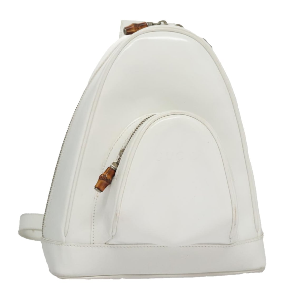 GUCCI White Leather Bamboo Backpack Made in Italy: GUCCI White Leather Bamboo Backpack Made in Italy This authentic GUCCI Bamboo Backpack is crafted from high-quality leather in a pristine white finish. Ideal for stylish everyday use, this backpack co