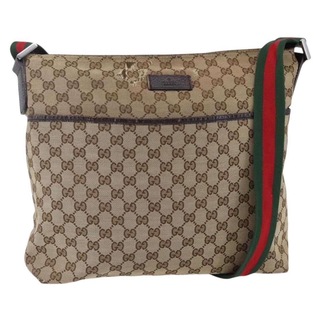 GUCCI GG Canvas Web Sherry Line Shoulder Bag Beige Silver 189751 Authentic Italy (1 of 18)