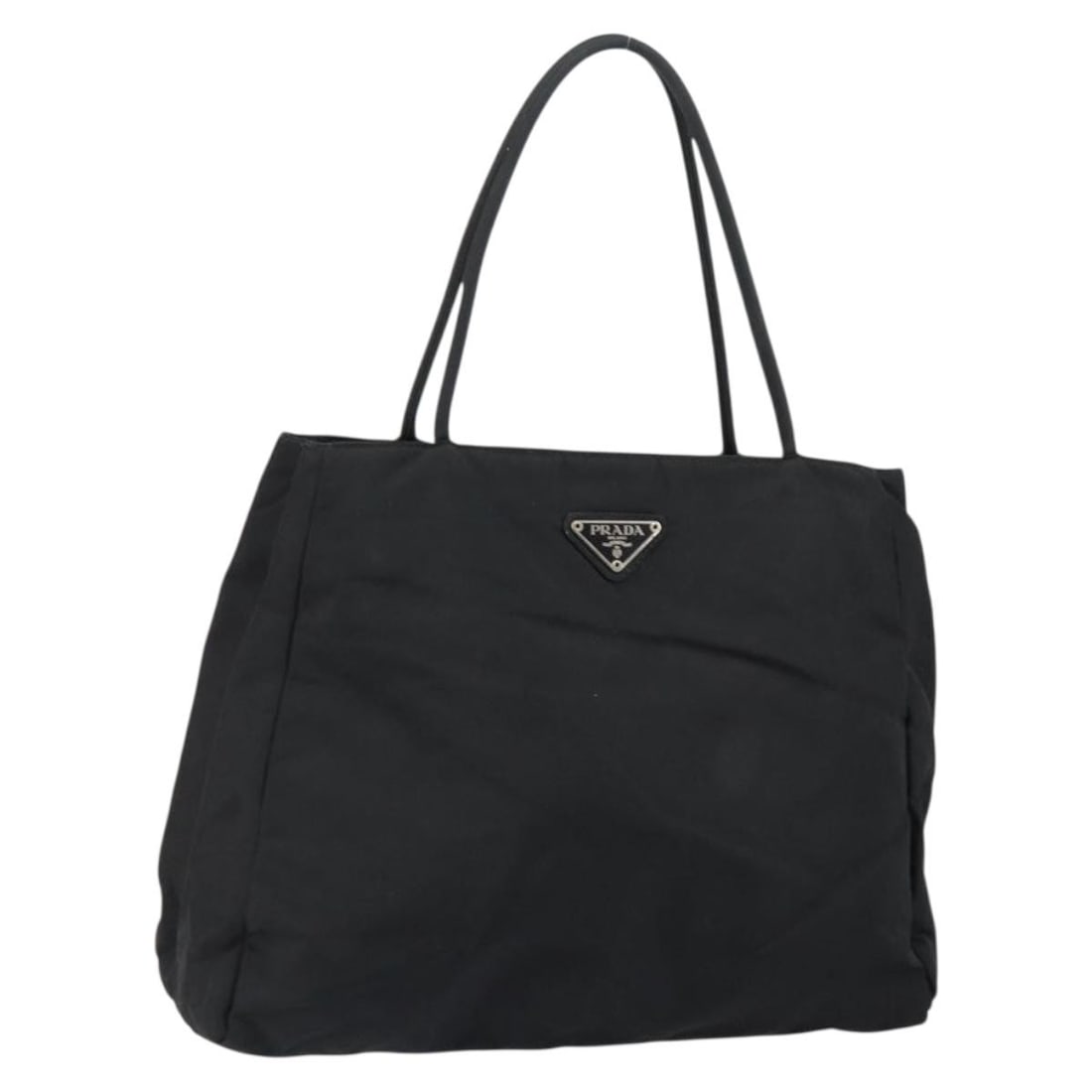 PRADA Black Silver Nylon Hand Bag Made in Italy Authenticated: PRADA Black Silver Nylon Hand Bag Made in Italy Authenticated This authentic PRADA hand bag is a stylish accessory crafted from durable nylon in a sophisticated black and silver color scheme. Designed