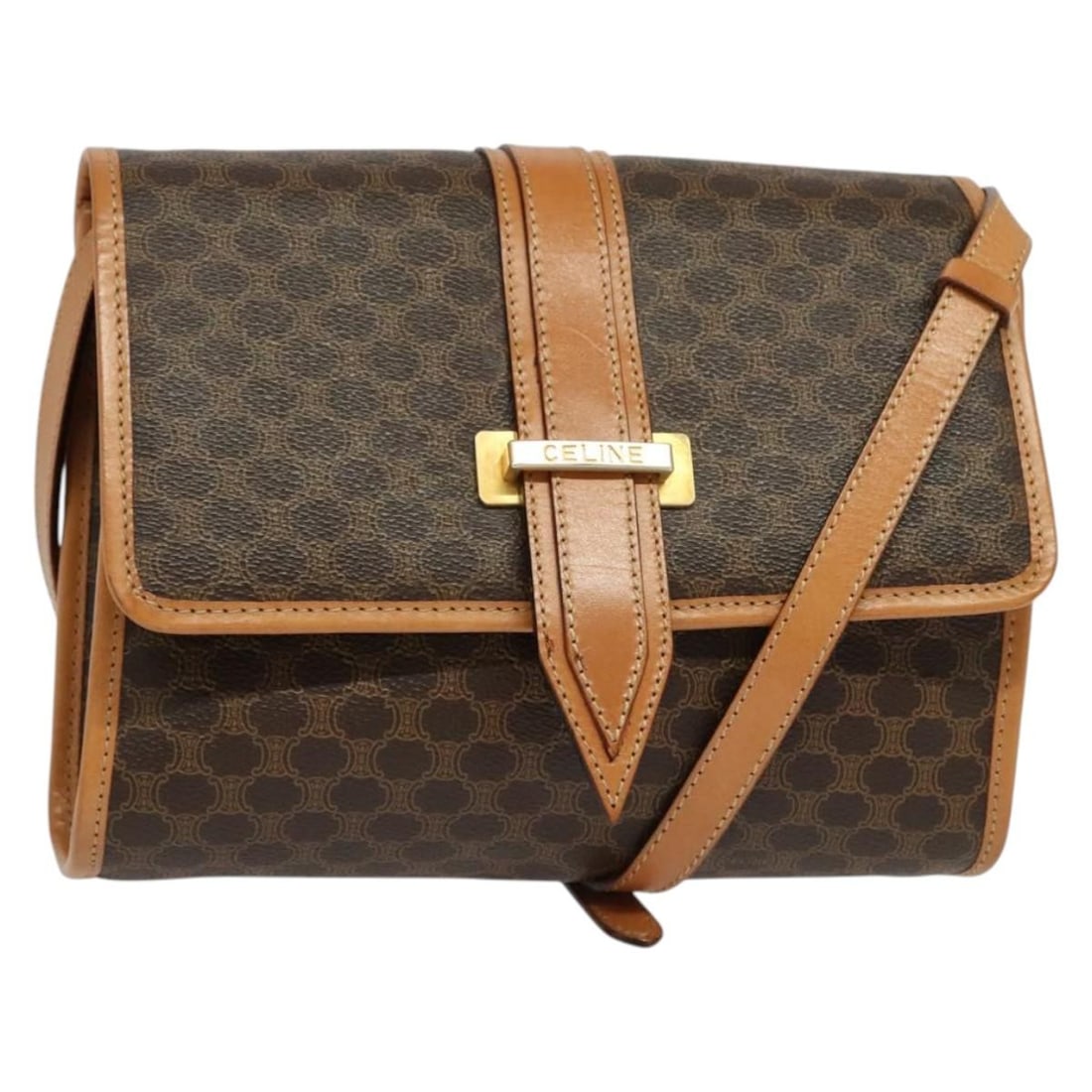 CELINE Macadam Canvas Brown Gold Shoulder Bag PVC Leather Made in Italy (1 of 18)