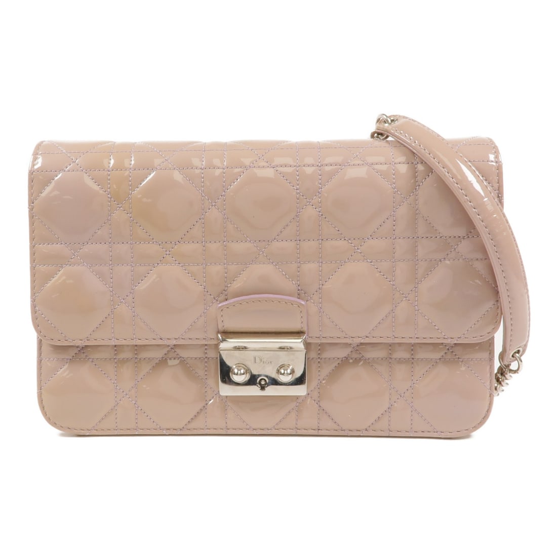 Miss Dior Purple Patent Leather Chain Shoulder Bag with Silver Hardware: Miss Dior Purple Patent Leather Chain Shoulder Bag with Silver Hardware This Dior Miss Dior chain shoulder bag features a striking purple patent leather exterior and silver-tone hardware. Crafted in F