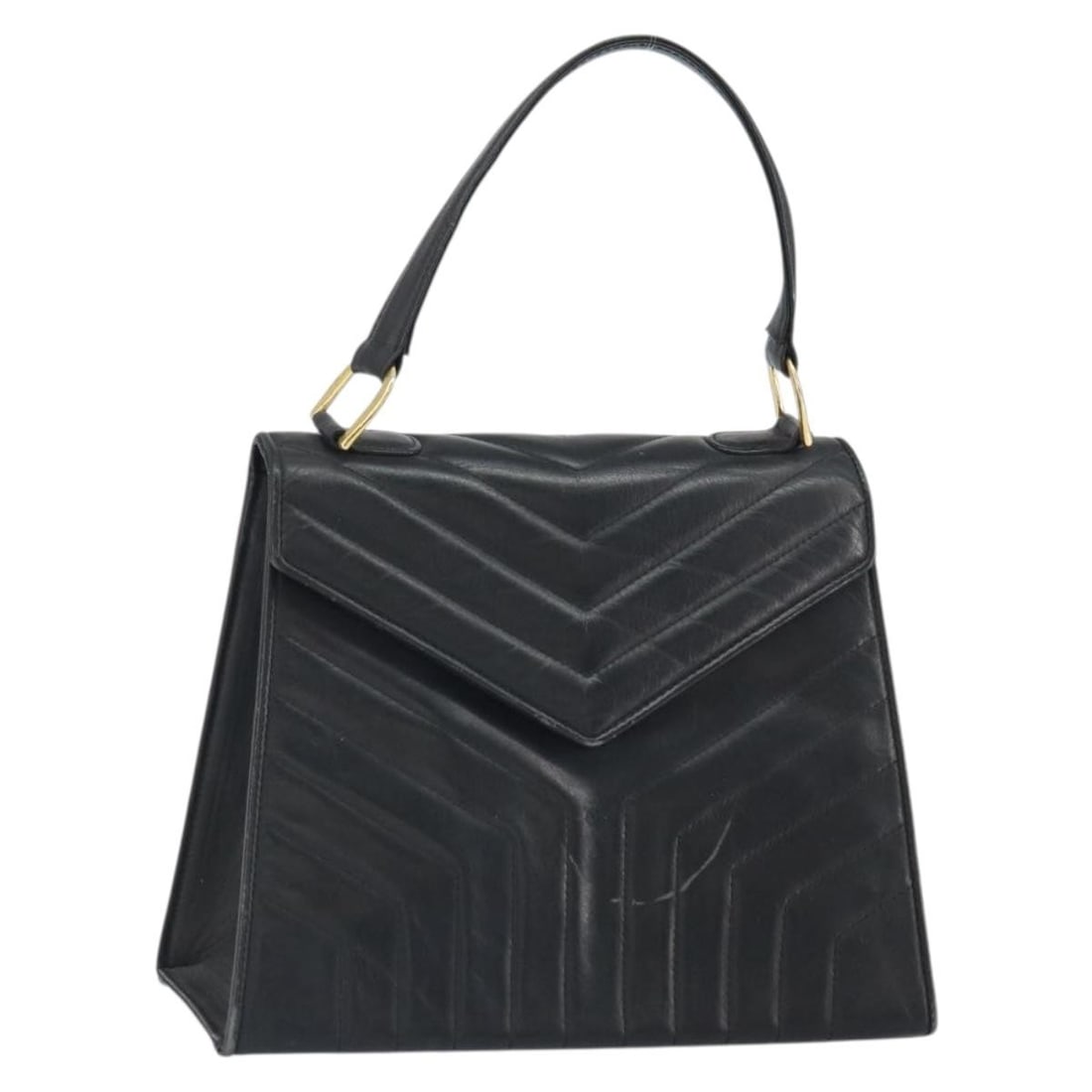 Saint Laurent Black Leather V Stitch Handbag Gold Accents (1 of 18)