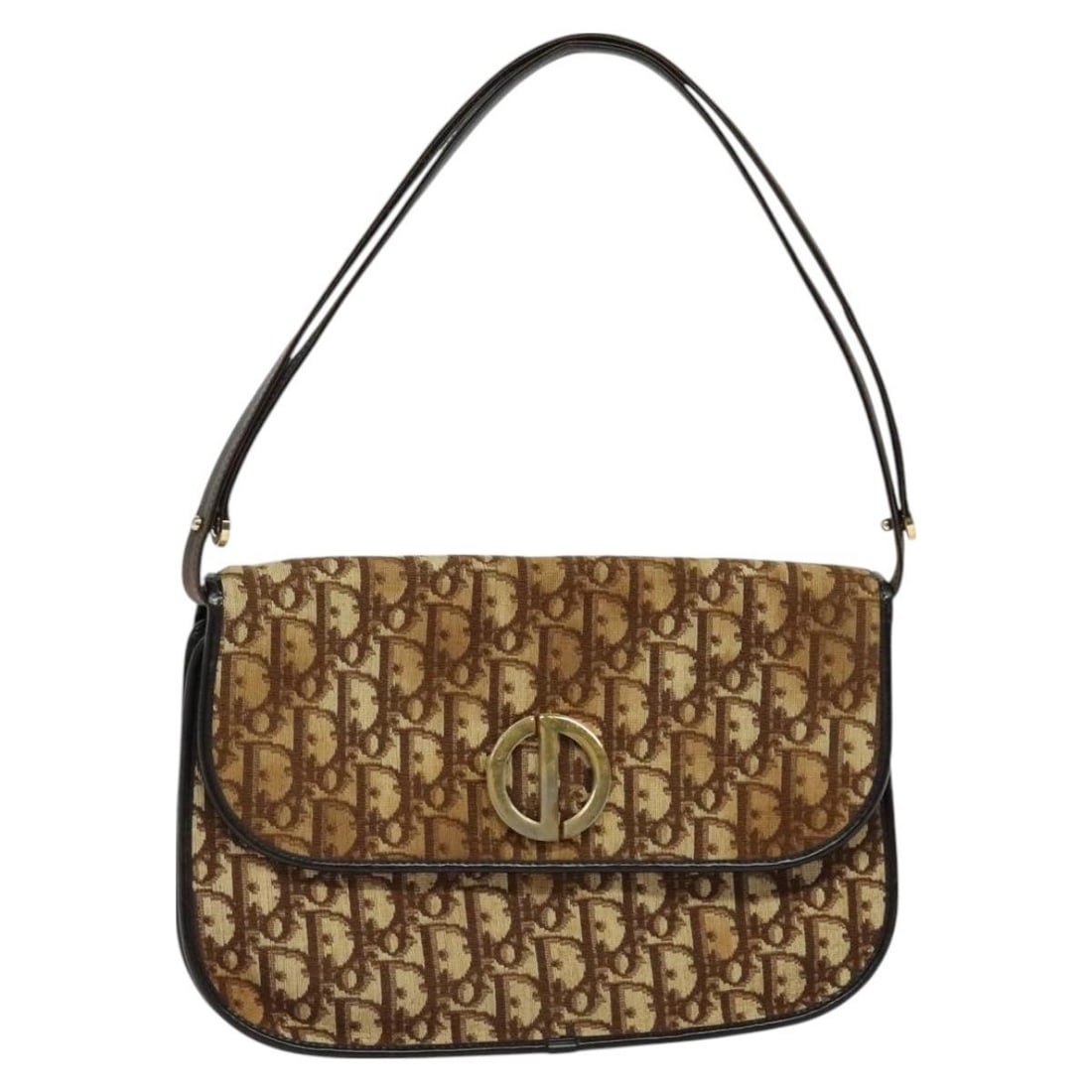 Christian Dior Brown Gold Trotter Canvas Shoulder Bag Auth (1 of 18)