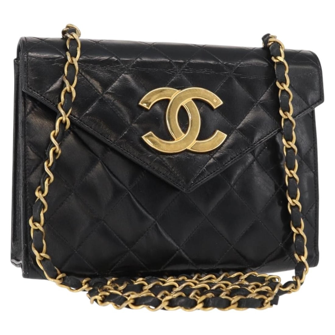 Black Leather CHANEL Matelasse Shoulder Bag with Chain and Gold CC France (1 of 18)