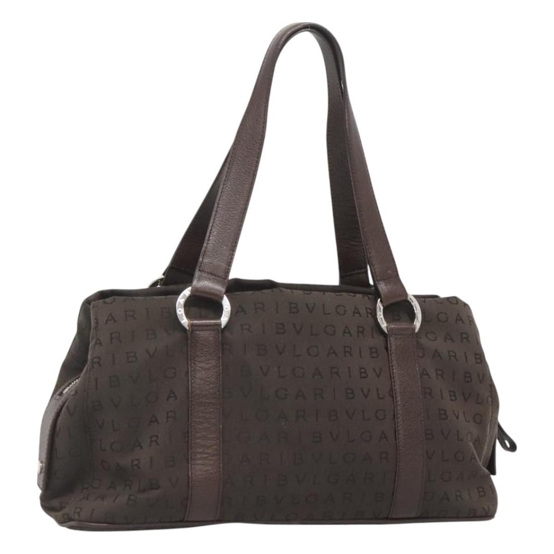 BVLGARI Logo Mania Brown Silver Canvas Shoulder Bag Made in Italy: BVLGARI Logo Mania Brown Silver Canvas Shoulder Bag Made in Italy This BVLGARI Logo Mania Shoulder Bag combines elegance with functionality. Crafted from durable canvas in a sophisticated brown and si