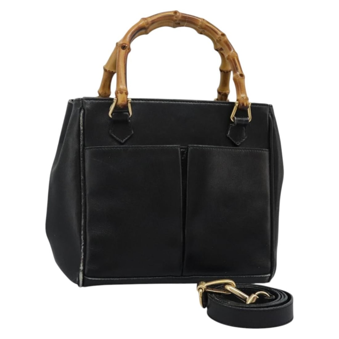 GUCCI Bamboo Leather Hand Bag Black Gold 000 2122 0316 Italy (1 of 18)