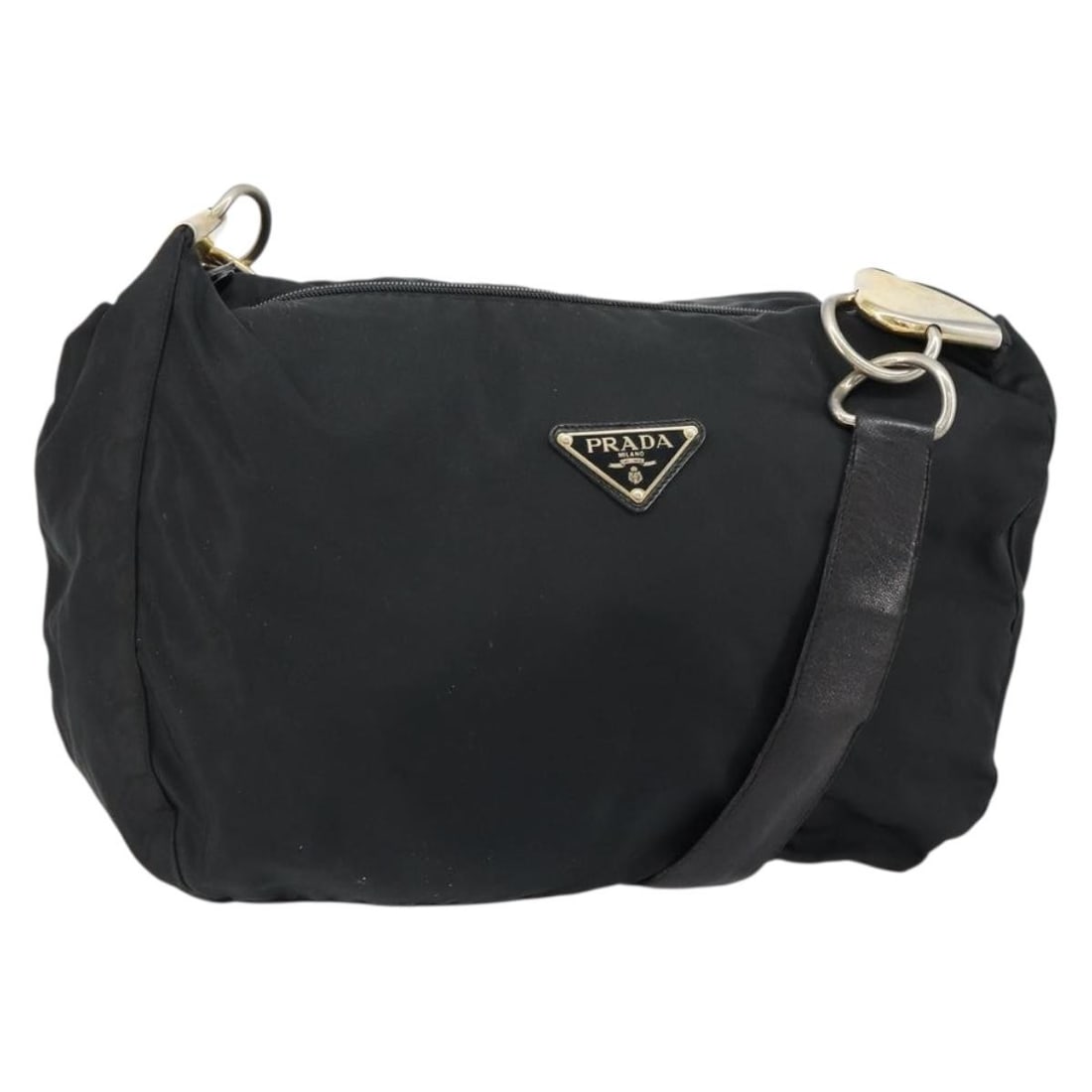 PRADA Nylon Leather Shoulder Bag Black Gold Authentic Italy: PRADA Nylon Leather Shoulder Bag Black Gold Authentic Italy This PRADA shoulder bag showcases a sophisticated blend of nylon and leather in a striking black and gold color palette. Crafted in Italy, t