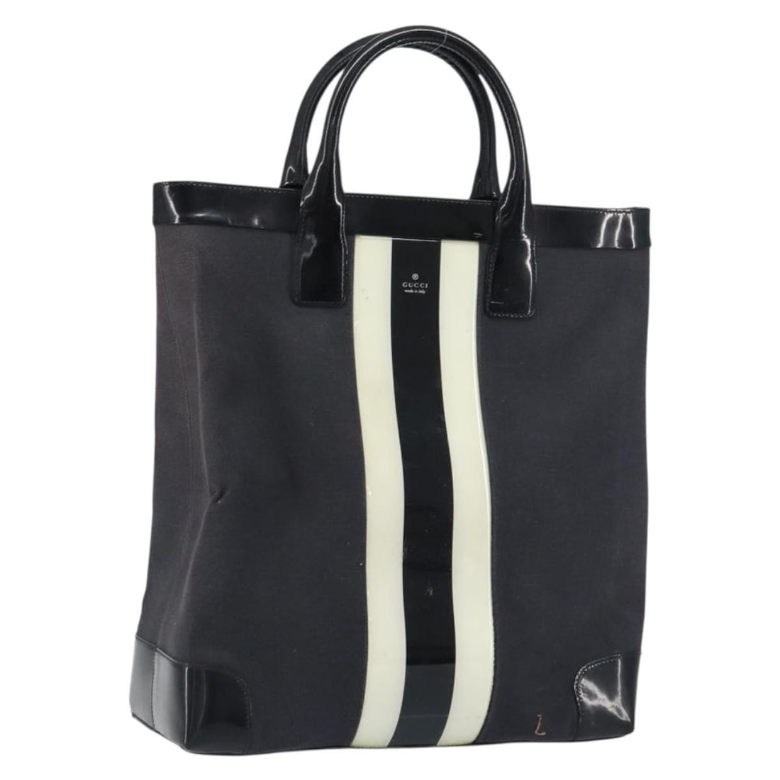 GUCCI Canvas Hand Bag Black Silver 002 1121 1669 Authentic: GUCCI Canvas Hand Bag Black Silver 002 1121 1669 Authentic This authentic GUCCI hand bag features a stylish black and silver canvas exterior, making it a chic addition to any wardrobe. Crafted in Ital