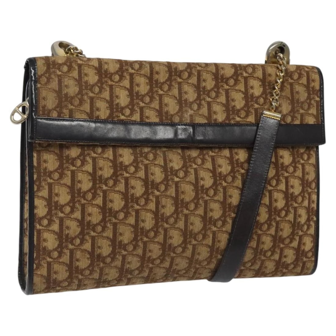 Christian Dior Trotter Canvas Shoulder Bag Brown Gold Authentic (1 of 18)