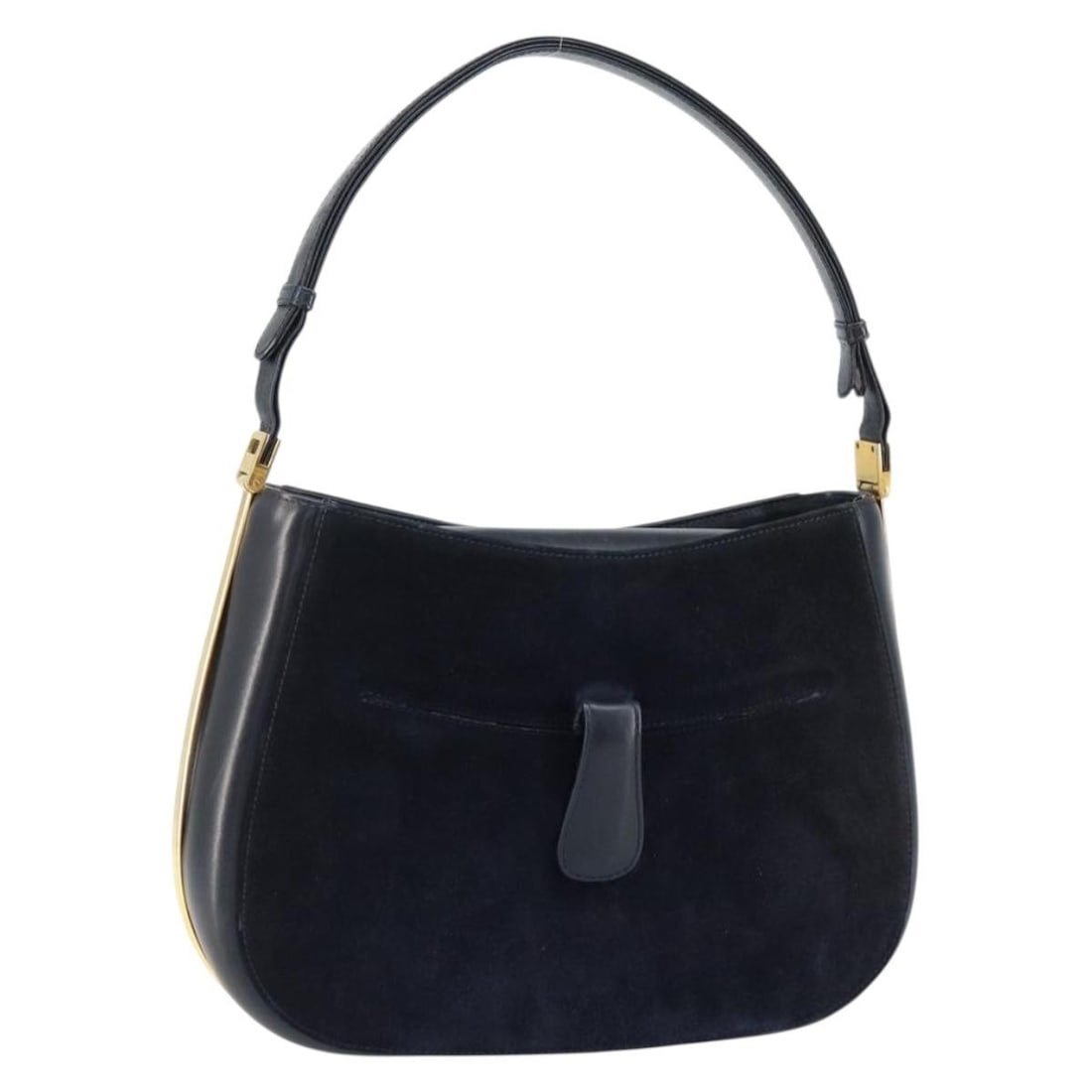 GUCCI Navy Gold Suede Shoulder Bag Italy Authentic (1 of 18)