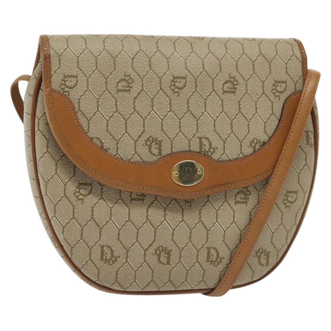 Christian Dior Honeycomb PVC Shoulder Bag Beige Gold 21.7" Strap: Christian Dior Honeycomb PVC Shoulder Bag Beige Gold 21.7" Strap Introducing the Christian Dior Honeycomb Canvas Shoulder Bag, a stylish accessory crafted from durable PVC leather in a chic beige and