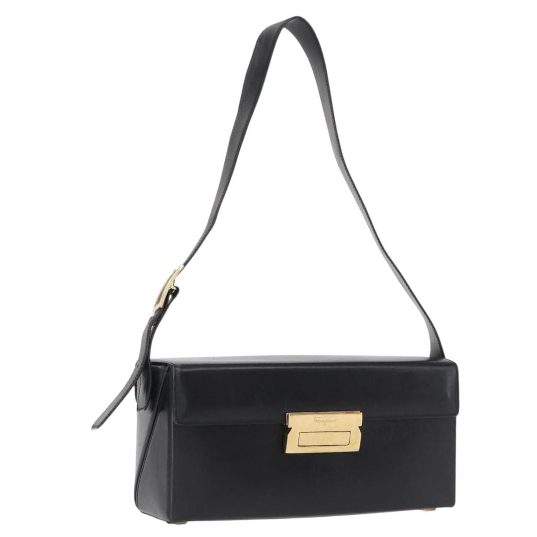 Black Leather Shoulder Bag by Salvatore Ferragamo Gold Detail Italy (1 of 18)