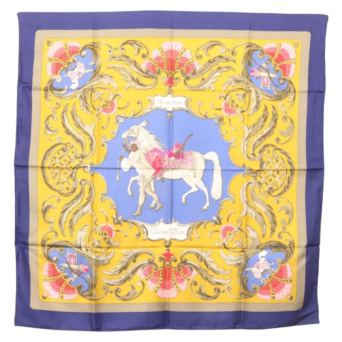 HERMES Carre 90 Silk Scarf CHEVAL TURC Blue France Authenticated (1 of 15)