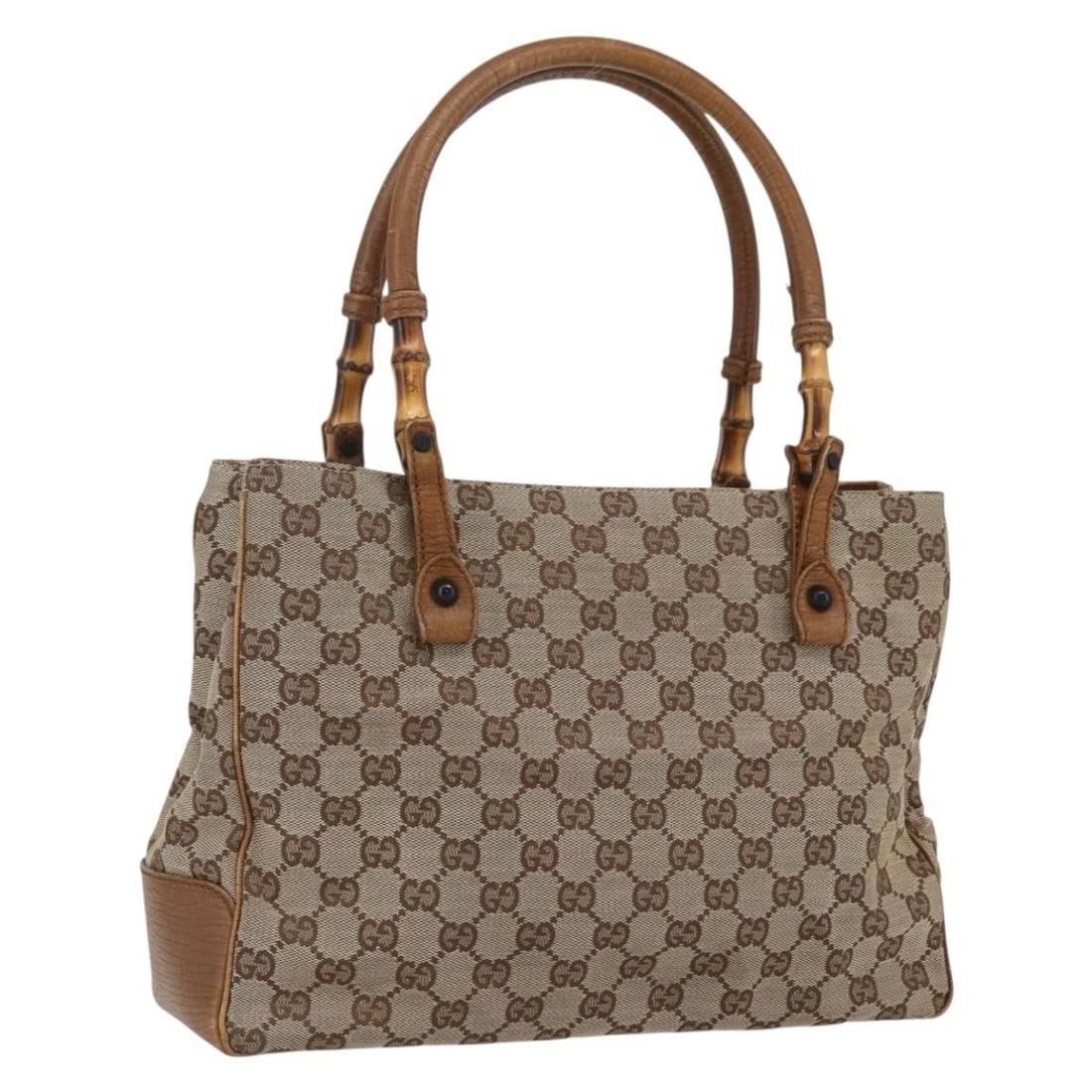 Beige GG Canvas Bamboo Handle Gucci Handbag Model 112526 from Italy (1 of 18)