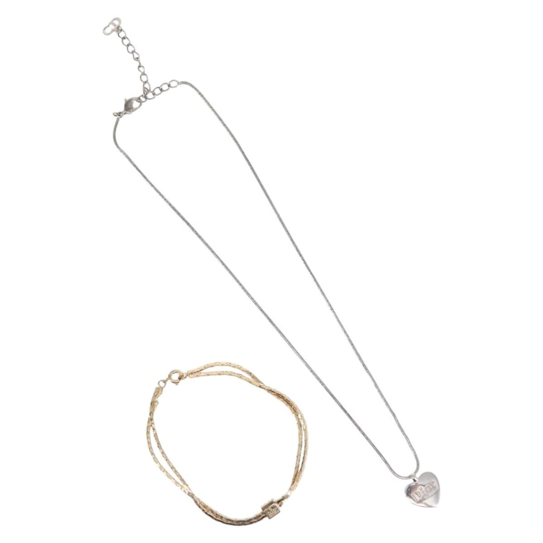 Christian Dior Silver Gold Metal Necklace Set of 2 Authentic: Christian Dior Silver Gold Metal Necklace Set of 2 Authentic This exquisite Christian Dior necklace features a stunning design crafted from durable metal, showcasing a unique combination of silver and