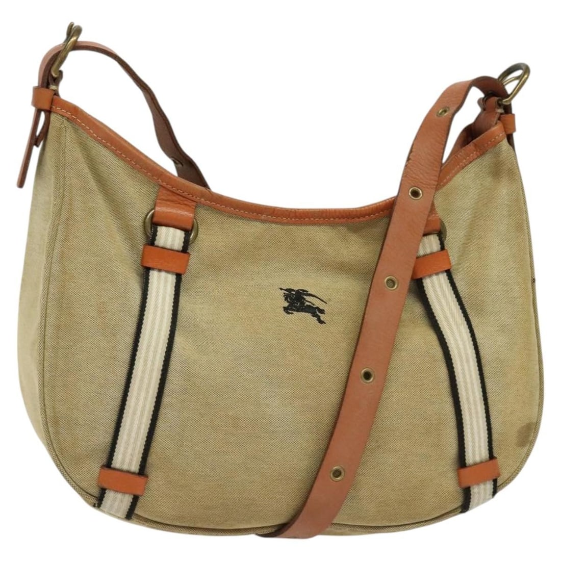 Burberry Blue Label Beige Gold Canvas Shoulder Bag Japan: Burberry Blue Label Beige Gold Canvas Shoulder Bag Japan This Burberry Blue Label Shoulder Bag is a stylish accessory crafted from durable canvas in a chic beige and gold color combination. Measuring